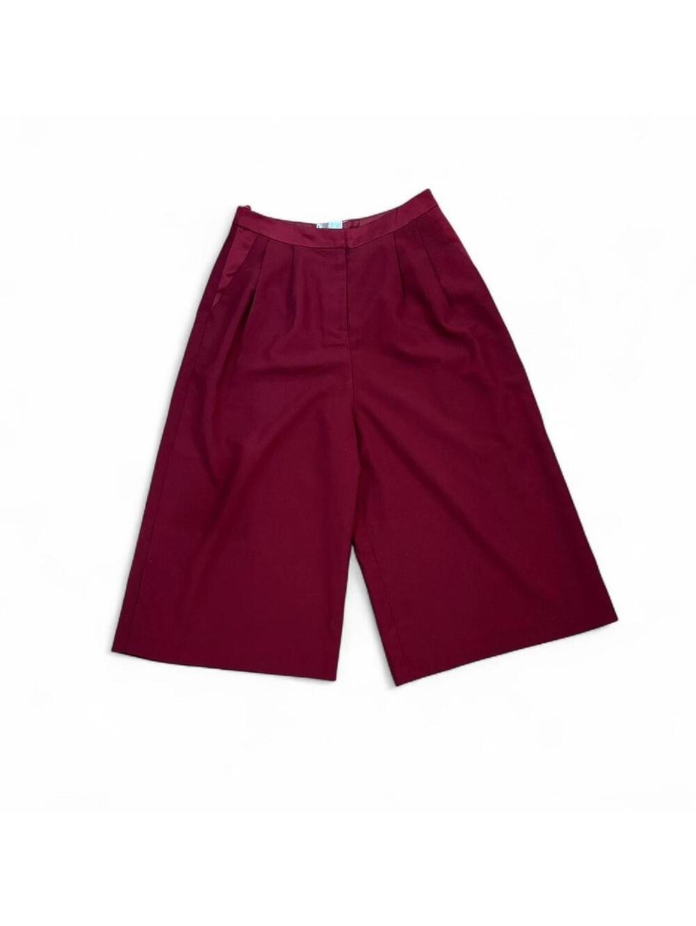 SOLD Burgundy wide leg culottes with satin trim Sz. 29"